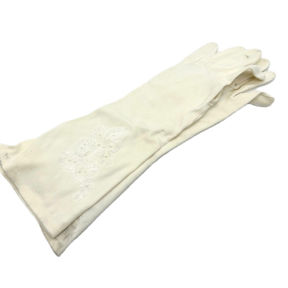 1950's White Beaded Evening Gloves
